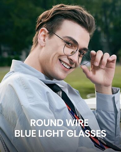 Cyxus Round Blue Light Glasses for Men Women Wire Frame UV Blocking Computer Glasses Clear Lens Metal Ultra Light Eyewear in Kuwait