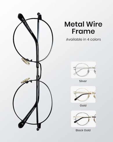Cyxus Round Blue Light Glasses for Men Women Wire Frame UV Blocking Computer Glasses Clear Lens Metal Ultra Light Eyewear in Kuwait