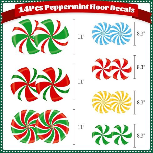 14 PCS Large Christmas Peppermint Floor Decals Christmas Wall Decals Peppermint Floor Decals Stickers for Christmas Candy Party Decorations in Kuwait