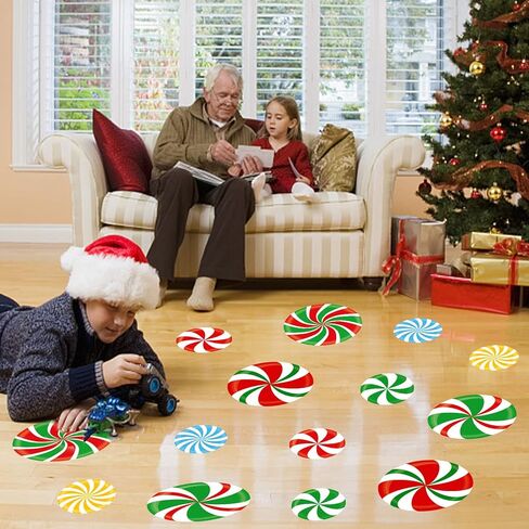 14 PCS Large Christmas Peppermint Floor Decals Christmas Wall Decals Peppermint Floor Decals Stickers for Christmas Candy Party Decorations in Kuwait
