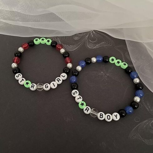 2 قطعة نجمة فتاة بوي مطرز أساور الصداقة الأزواج الخماسية نجمة أساور للنساء الفتيات في سن المراهقة Y2k الهيب هوب أفضل أصدقاء المجوهرات هدية in Kuwait