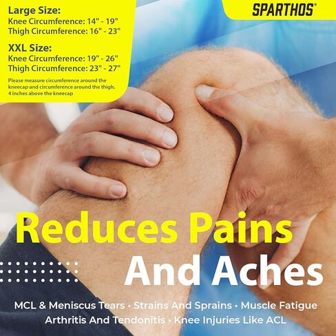 دعامة ركبة سبارثوس - تخفف من الرباط الصليبي الأمامي، وMCL، وتمزق الغضروف المفصلي الممزق، وآلام التهاب المفاصل - تصميم الرضفة المفتوحة مع مثبتات مزدوجة - دعامة الركبة الداعمة للضغط، مقاس إضافي مناسب - للرجال والنساء (XXL) in Kuwait