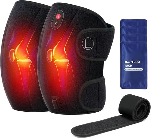 CooCoCo Knee Massager for Pain Relief, Heated Knee Wrap with Vibration, Heating Pad for Knee, Elbows, Calf, 45min Auto Off, Knee Brace with Ice Pack, Gifts for Fathers from Daughter in Saudi Arabia