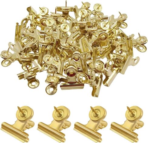 30 Pieces Thumb Tacks Clips Gold Heavy Duty Push Pins Clips Metal Cubicle Clips Cork Board Pins No Holes for Paper, Creative Paper Clips with Tack for Cork Board and Photo Wall in Kuwait
