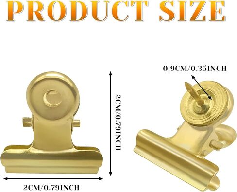 30 Pieces Thumb Tacks Clips Gold Heavy Duty Push Pins Clips Metal Cubicle Clips Cork Board Pins No Holes for Paper, Creative Paper Clips with Tack for Cork Board and Photo Wall in Kuwait