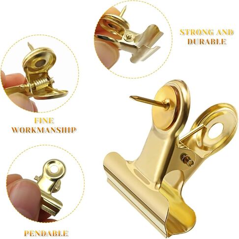 30 Pieces Thumb Tacks Clips Gold Heavy Duty Push Pins Clips Metal Cubicle Clips Cork Board Pins No Holes for Paper, Creative Paper Clips with Tack for Cork Board and Photo Wall in Kuwait
