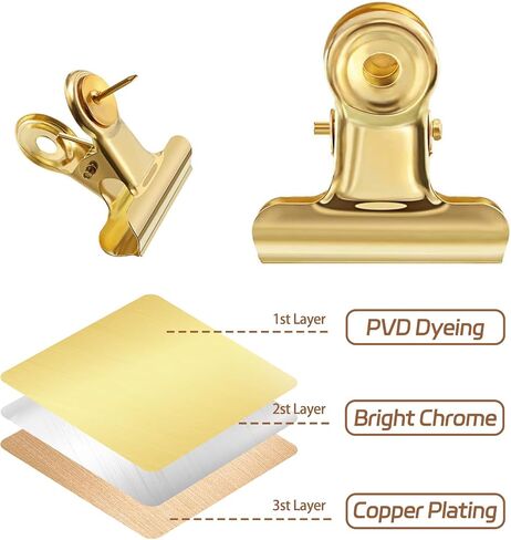 30 Pieces Thumb Tacks Clips Gold Heavy Duty Push Pins Clips Metal Cubicle Clips Cork Board Pins No Holes for Paper, Creative Paper Clips with Tack for Cork Board and Photo Wall in Kuwait