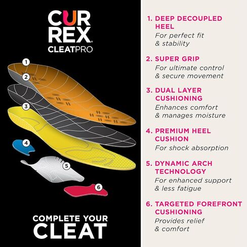 CURREX CLEATPRO - نعال داخلية رفيعة لدعم القوس، مريحة، وسادة وثبات في المرابط، كرة القدم، كرة القدم، البيسبول، الكرة اللينة، قبضة فائقة للتحكم، حشوات ممتصة للصدمات، للرجال والنساء... in Kuwait
