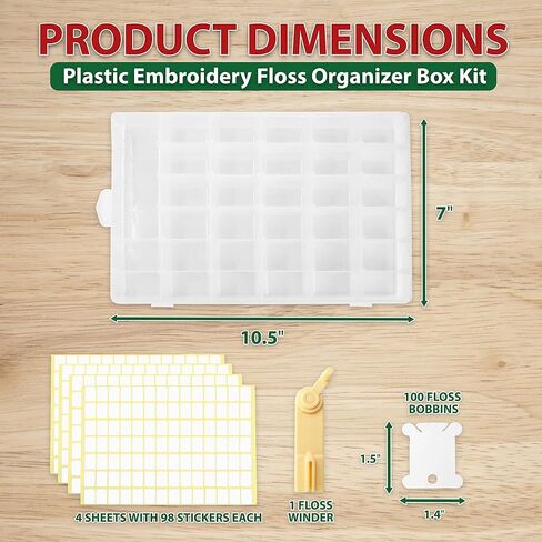 Mandala Crafts Plastic Embroidery Floss Organizer Box with Dividers Bobbin Winder 100 Floss Bobbins 398 Stickers for Embroidery Thread Storage - Cross Stitch Organizer for Floss Storage in Saudi Arabia