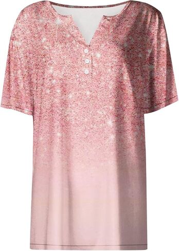 Henley Shirts for Women Buttons Sexy Shirts Short Sleeve Dressy Blouses 2024 Geometric Print Tops in Saudi Arabia