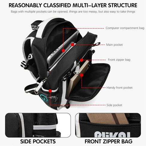 حقيبة ظهر للأولاد حقيبة سفر بتصميم الرسوم المتحركة حقيبة ظهر للكمبيوتر المحمول بنمط مضيء - حزام كتف قابل للتعديل حقيبة مدرسية مضادة للماء مع منفذ شحن USB وحقيبة أقلام بقفل مختلط in Kuwait