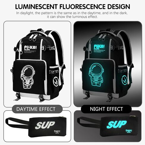 حقيبة ظهر للأولاد حقيبة سفر بتصميم الرسوم المتحركة حقيبة ظهر للكمبيوتر المحمول بنمط مضيء - حزام كتف قابل للتعديل حقيبة مدرسية مضادة للماء مع منفذ شحن USB وحقيبة أقلام بقفل مختلط in Kuwait