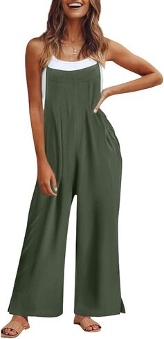 Women Casual Overalls Summer Wide Leg Jumpsuits Spaghetti Straps Baggy Rompers Loose Fit Outfits with Pocket for Women in Saudi Arabia