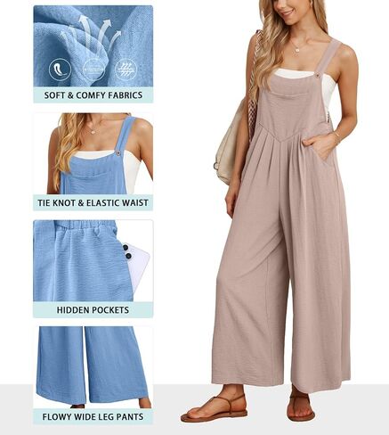 IWOLLENCE Women's Summer Jumpsuits Boho Wide Leg Overalls Casual Loose Rompers with Pockets 2026 in Kuwait