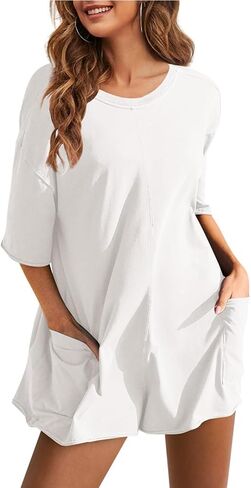 Women's Summer Overalls Loose Casual Jumpsuit with Pockets Backless Outdoor Sportswear in Saudi Arabia