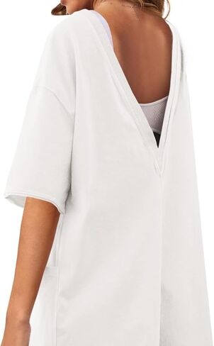 Women's Summer Overalls Loose Casual Jumpsuit with Pockets Backless Outdoor Sportswear in Saudi Arabia