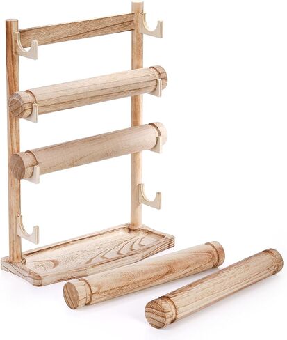 حامل عرض سوار من 4 طبقات من ديكونوي، رف عرض إكسسوارات مجوهرات خشبية، حامل منظم سوار ريفي للساعة، الإسورة، القلادة، الخواتم، تخزين ربطات العنق in Kuwait