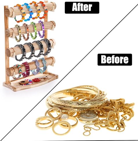 حامل عرض سوار من 4 طبقات من ديكونوي، رف عرض إكسسوارات مجوهرات خشبية، حامل منظم سوار ريفي للساعة، الإسورة، القلادة، الخواتم، تخزين ربطات العنق in Kuwait