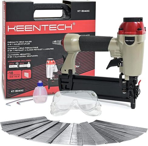 Pneumatic Staple Gun, 2 in 1 Nail Gun, 18 Gauge Brad Nailer with Depth Control, Adjustable Nailgun, Air Power Wood Nailers, Upholstery Crown Stapler for Woodworking, Carry Case, KT5040C in Saudi Arabia
