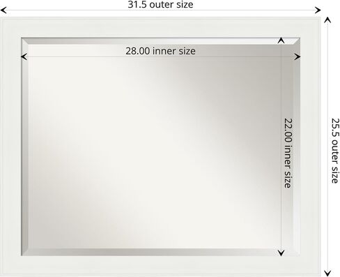 Amanti Art Wall Mirror, Vanity White Narrow Frame Mirror for Wall Decor or use as Bathroom Mirror for Over Sink (25.5 x 31.5 in.) Beveled Mirror, White Mirror, Casual Mirror from WI, USA in Saudi Arabia