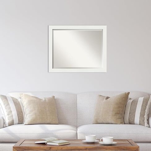 Amanti Art Wall Mirror, Vanity White Narrow Frame Mirror for Wall Decor or use as Bathroom Mirror for Over Sink (25.5 x 31.5 in.) Beveled Mirror, White Mirror, Casual Mirror from WI, USA in Saudi Arabia