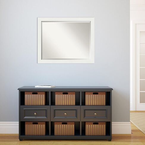 Amanti Art Wall Mirror, Vanity White Narrow Frame Mirror for Wall Decor or use as Bathroom Mirror for Over Sink (25.5 x 31.5 in.) Beveled Mirror, White Mirror, Casual Mirror from WI, USA in Saudi Arabia