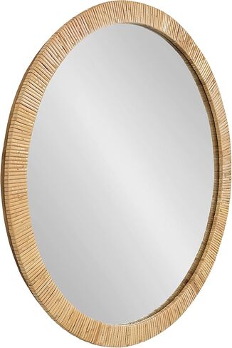 Kate and Laurel Rahfy Boho Round Rattan Mirror, 28 Inch Diameter, Natural Wood, Decorative Round Wood Mirror with Authentic Rattan Frame for Boho Wall Decor in Kuwait