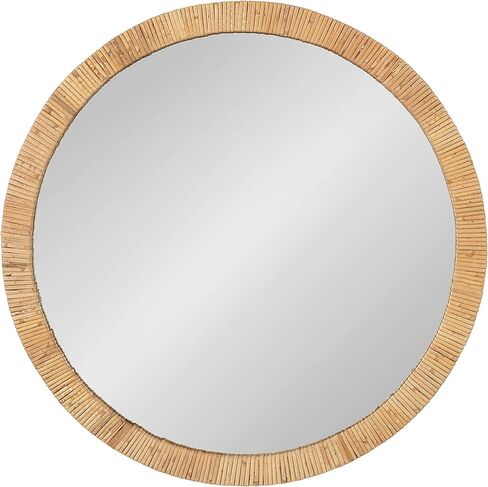 Kate and Laurel Rahfy Boho Round Rattan Mirror, 28 Inch Diameter, Natural Wood, Decorative Round Wood Mirror with Authentic Rattan Frame for Boho Wall Decor in Kuwait