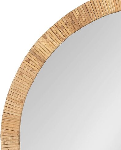 Kate and Laurel Rahfy Boho Round Rattan Mirror, 28 Inch Diameter, Natural Wood, Decorative Round Wood Mirror with Authentic Rattan Frame for Boho Wall Decor in Kuwait
