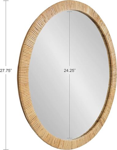 Kate and Laurel Rahfy Boho Round Rattan Mirror, 28 Inch Diameter, Natural Wood, Decorative Round Wood Mirror with Authentic Rattan Frame for Boho Wall Decor in Kuwait