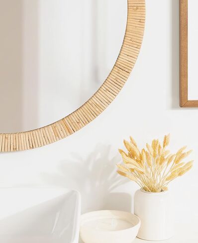 Kate and Laurel Rahfy Boho Round Rattan Mirror, 28 Inch Diameter, Natural Wood, Decorative Round Wood Mirror with Authentic Rattan Frame for Boho Wall Decor in Kuwait