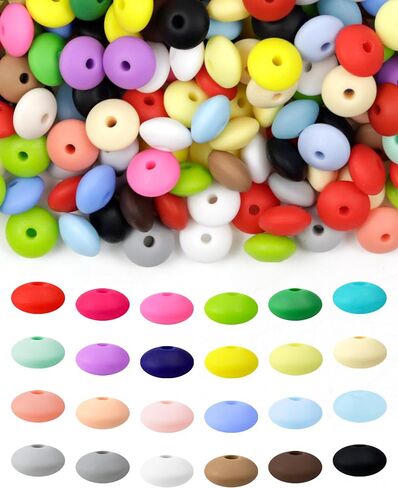 240PCS FIVEIZERO Silicone Lentil Beads,24 Colors 12mm Silicone Beads for Keychain Making,Silicone Beads Bulk for Bracelet Necklace DIY Crafting in Saudi Arabia