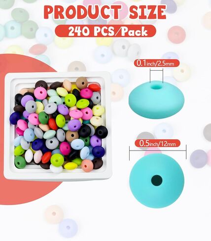 240PCS FIVEIZERO Silicone Lentil Beads,24 Colors 12mm Silicone Beads for Keychain Making,Silicone Beads Bulk for Bracelet Necklace DIY Crafting in Saudi Arabia