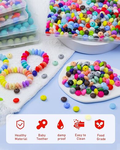 240PCS FIVEIZERO Silicone Lentil Beads,24 Colors 12mm Silicone Beads for Keychain Making,Silicone Beads Bulk for Bracelet Necklace DIY Crafting in Saudi Arabia