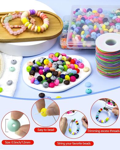 240PCS FIVEIZERO Silicone Lentil Beads,24 Colors 12mm Silicone Beads for Keychain Making,Silicone Beads Bulk for Bracelet Necklace DIY Crafting in Saudi Arabia
