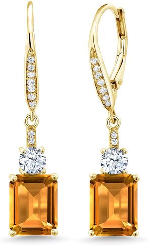 أقراط متدلية من الذهب الأصفر المطلي بالذهب الأصفر عيار 18 قيراط من Gem Stone King للنساء (4.65 قيراط، حجر بخت شهر نوفمبر، قطع الزمرد 9X7 مم) in Saudi Arabia