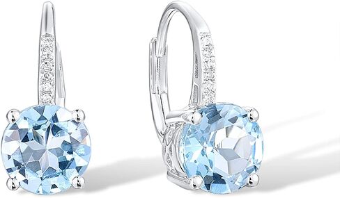 Santuzza 10K White Solid Gold Round Shape Blue Topaz Genuine Diamond Leverback Dangle Earrings for Women in Saudi Arabia
