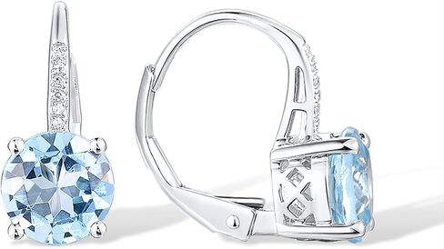 Santuzza 10K White Solid Gold Round Shape Blue Topaz Genuine Diamond Leverback Dangle Earrings for Women in Saudi Arabia