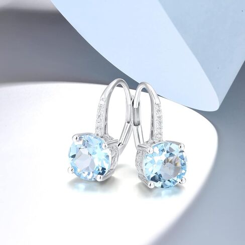 Santuzza 10K White Solid Gold Round Shape Blue Topaz Genuine Diamond Leverback Dangle Earrings for Women in Saudi Arabia