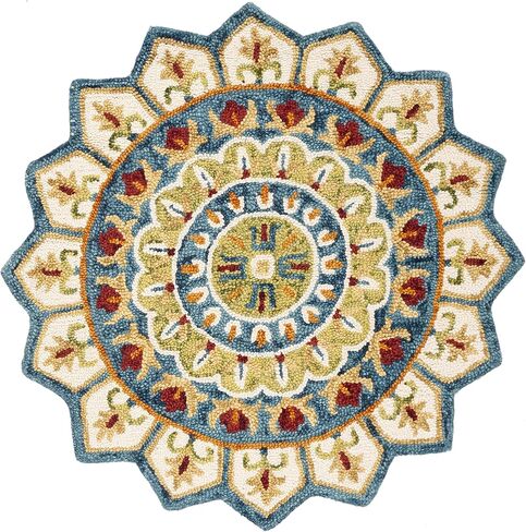 SAFAVIEH Novelty Collection 3' Round Ivory/Blue NOV605M Handmade Boho Floral Premium Wool Entryway Foyer Living Room Bedroom Kitchen Area Rug in Saudi Arabia