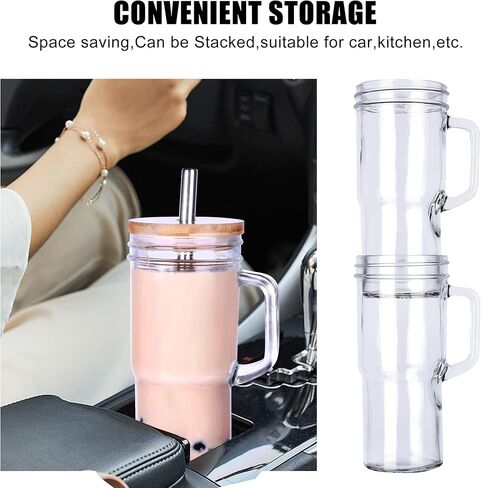 24oz Glass Cup with handle - glass cup with bamboo lids and straw 2pack… in Saudi Arabia