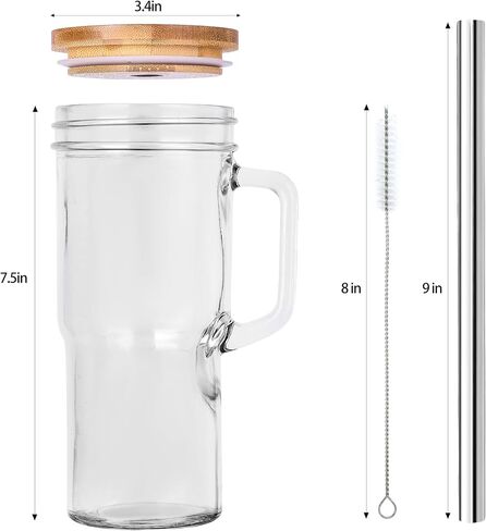 24oz Glass Cup with handle - glass cup with bamboo lids and straw 2pack… in Saudi Arabia