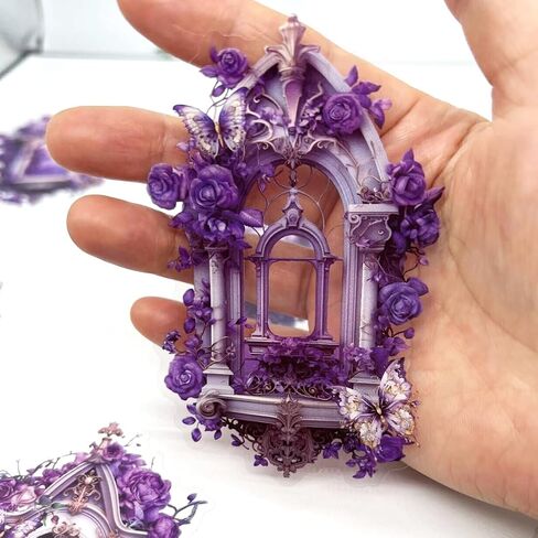 10pcs PET Transparent Vintage Window Flower Stickers Decals Bulk for Scrapbooking Resin Journaling Water Bottles Crafts Windows Glass Tumblers Doors Envelopes Wall (Purple) in Saudi Arabia