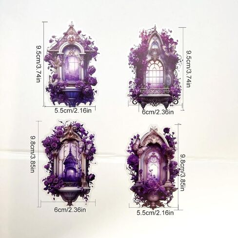 10pcs PET Transparent Vintage Window Flower Stickers Decals Bulk for Scrapbooking Resin Journaling Water Bottles Crafts Windows Glass Tumblers Doors Envelopes Wall (Purple) in Saudi Arabia