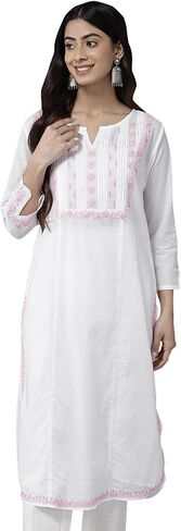 Ada Indian Traditional Hand Embroidered Chikankari Women's Cotton Kurta Kurti Tunic Dress A411443 in Saudi Arabia