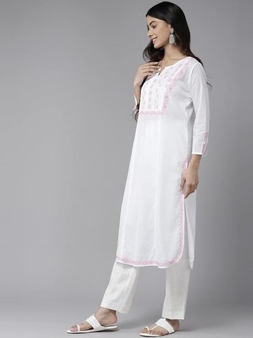 Ada Indian Traditional Hand Embroidered Chikankari Women's Cotton Kurta Kurti Tunic Dress A411443 in Saudi Arabia