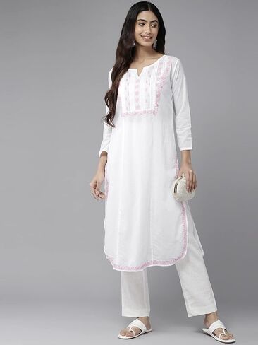 Ada Indian Traditional Hand Embroidered Chikankari Women's Cotton Kurta Kurti Tunic Dress A411443 in Saudi Arabia