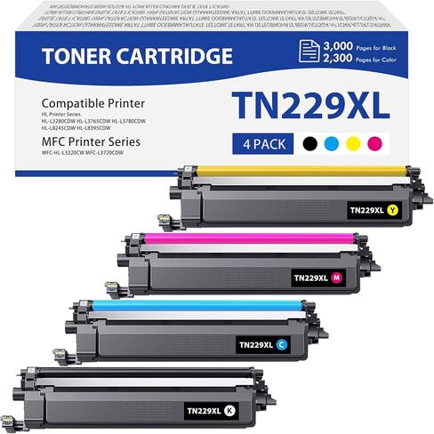 خرطوشة حبر TN229XL TN 229XL متوافقة مع Brother TN-229XL TN229 لطابعات MFC-HL-L3220CW HL-L3280CDW MFC-L3720CDW HL-L3765CDW HL-L3780CDW HL-L8245CDW HL-L8395CDW (4 عبوات CMYBK) in Kuwait