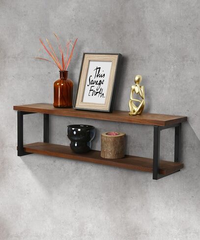 SUMGAR 24 inch Long Floating Shelves for Wall Shelving Unit Large Storage All Pine Wood 2 Tier Rack for Bathroom Bedroom Living Room Office Home Modern Industrial Display in Saudi Arabia