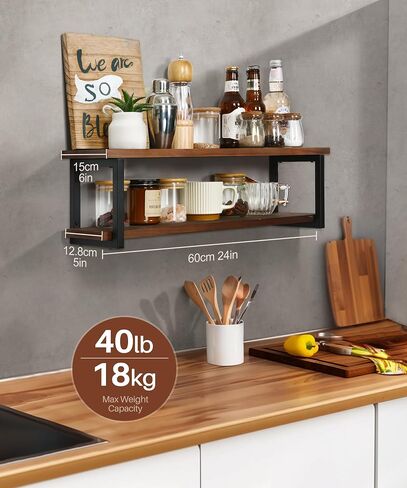 SUMGAR 24 inch Long Floating Shelves for Wall Shelving Unit Large Storage All Pine Wood 2 Tier Rack for Bathroom Bedroom Living Room Office Home Modern Industrial Display in Saudi Arabia
